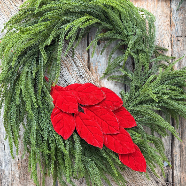30" Red Velvet Magnolia Leaf Spray – Christmas Tree Spray