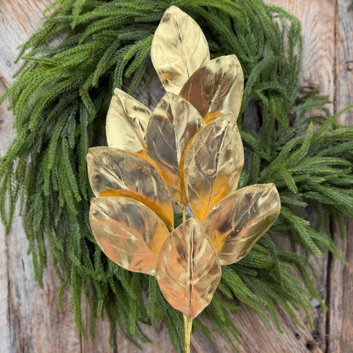 30" Gold Metallic Magnolia Leaf Spray