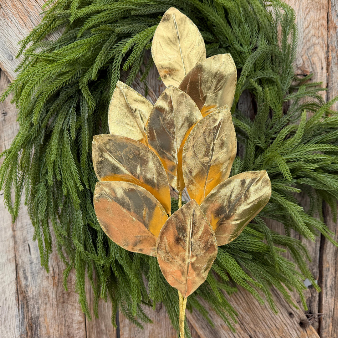30" Gold Metallic Magnolia Leaf Spray