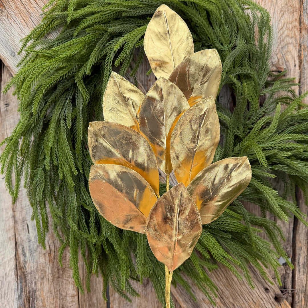 30" Gold Metallic Magnolia Leaf Spray