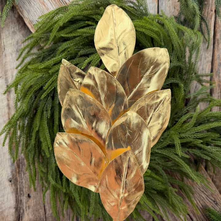 30" Gold Metallic Magnolia Leaf Spray