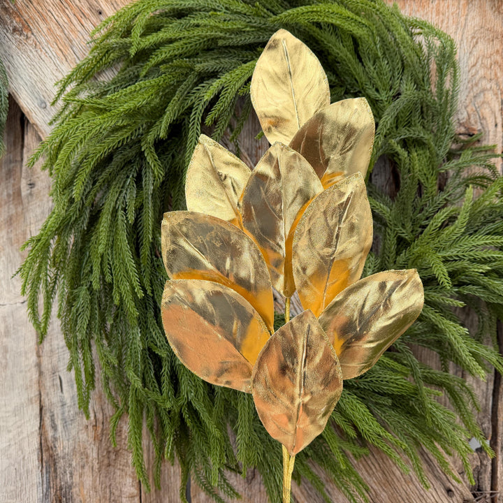 30" Gold Metallic Magnolia Leaf Spray