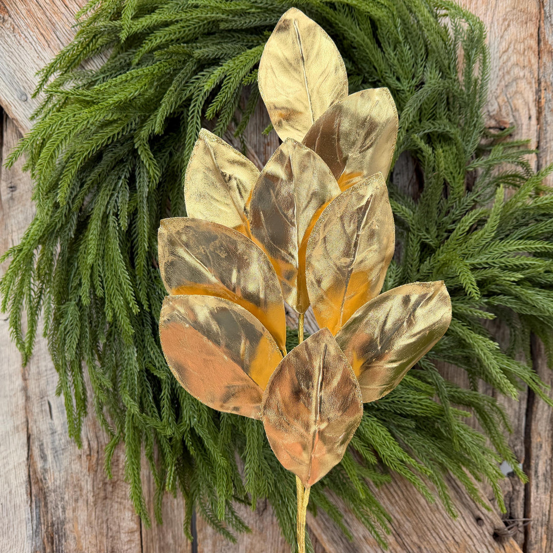 30" Gold Metallic Magnolia Leaf Spray