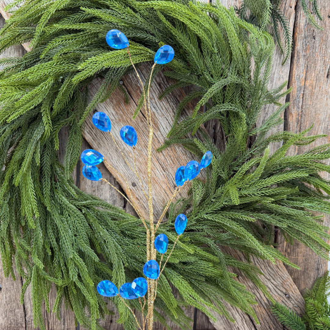 26" Azure Blue Gem Spray – Faceted Jewel Christmas Tree Pick