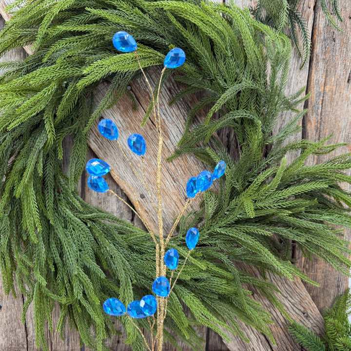 26" Azure Blue Gem Spray – Faceted Jewel Christmas Tree Pick