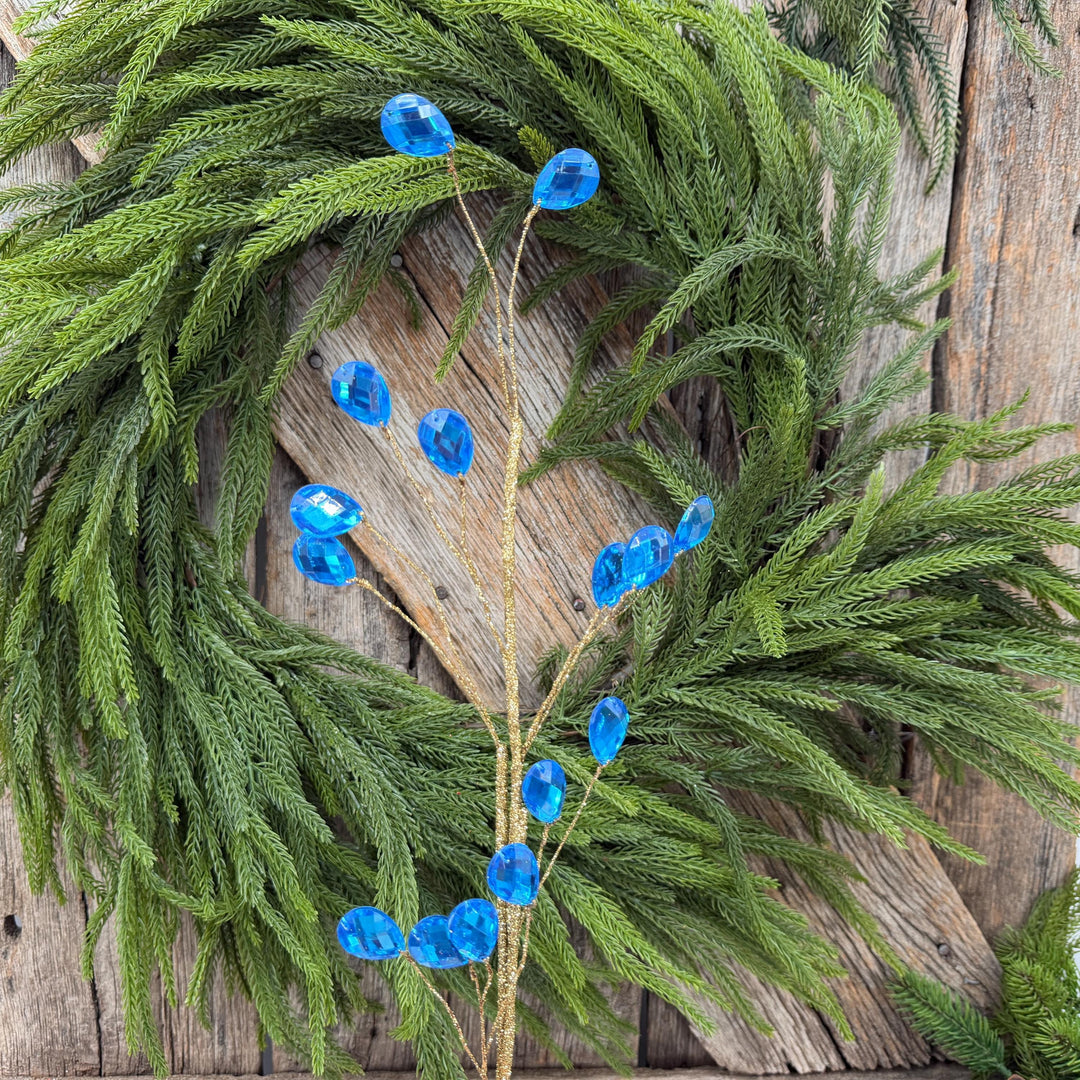 26" Azure Blue Gem Spray – Faceted Jewel Christmas Tree Pick