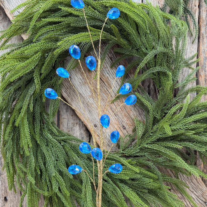26" Azure Blue Gem Spray – Faceted Jewel Christmas Tree Pick