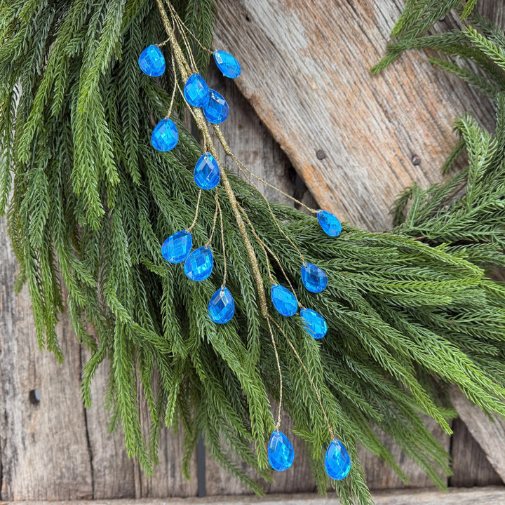 26" Azure Blue Gem Spray – Faceted Jewel Christmas Tree Pick