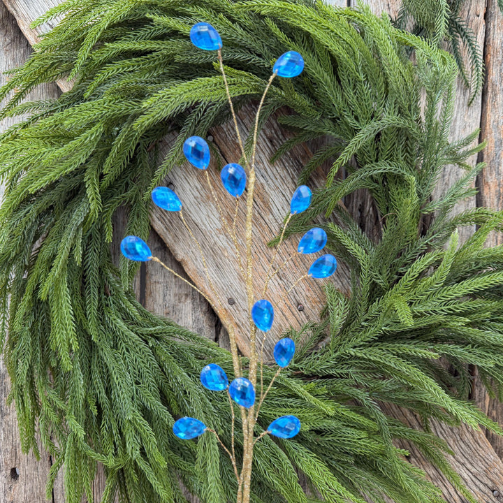 26" Azure Blue Gem Spray – Faceted Jewel Christmas Tree Pick