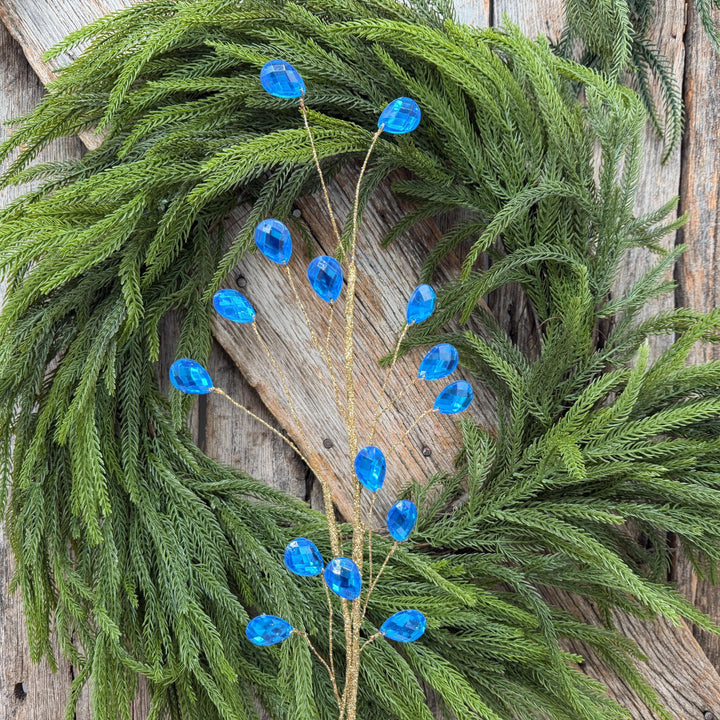 26" Azure Blue Gem Spray – Faceted Jewel Christmas Tree Pick