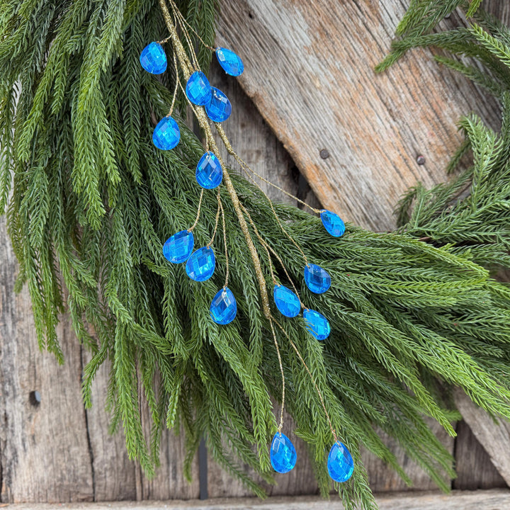 26" Azure Blue Gem Spray – Faceted Jewel Christmas Tree Pick