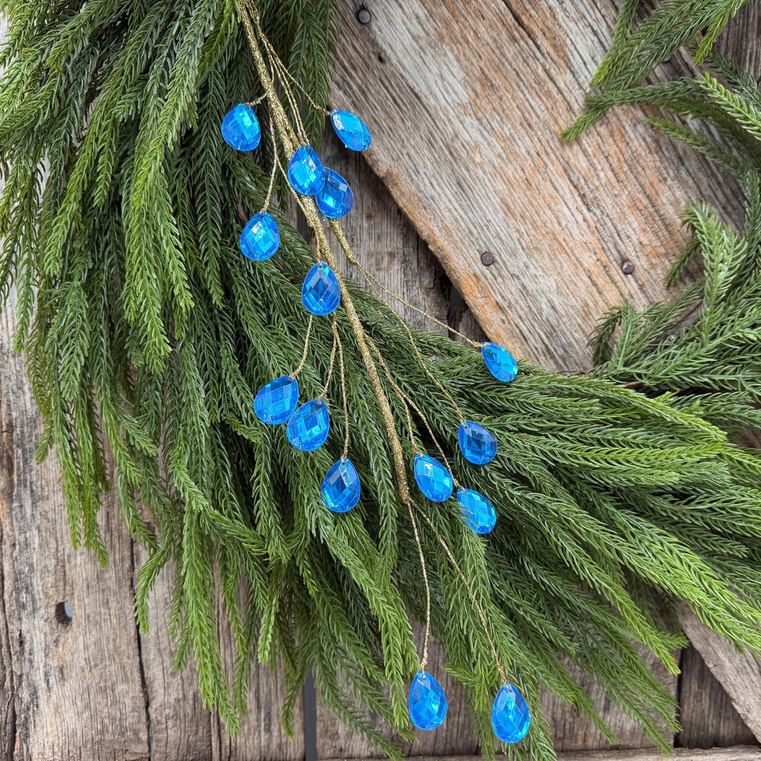 26" Azure Blue Gem Spray – Faceted Jewel Christmas Tree Pick