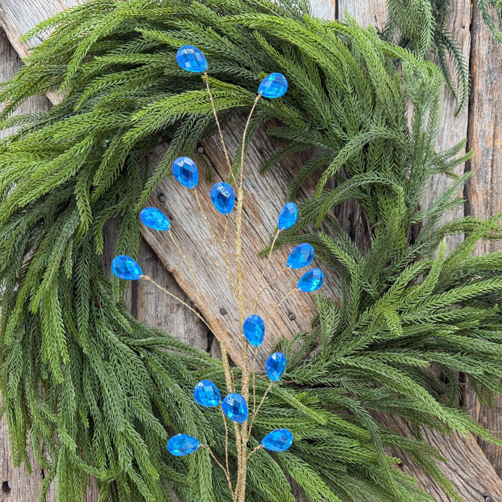 26" Azure Blue Gem Spray – Faceted Jewel Christmas Tree Pick