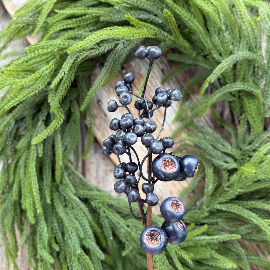 16" Dark Blue Berry Pick – Rustic Blueberry Christmas Floral Stem