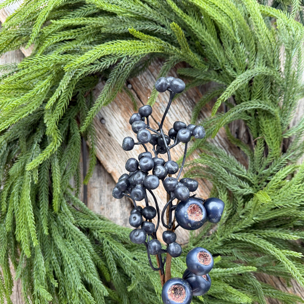 16" Dark Blue Berry Pick – Rustic Blueberry Christmas Floral Stem