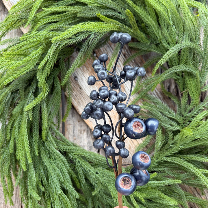 16" Dark Blue Berry Pick – Rustic Blueberry Christmas Floral Stem