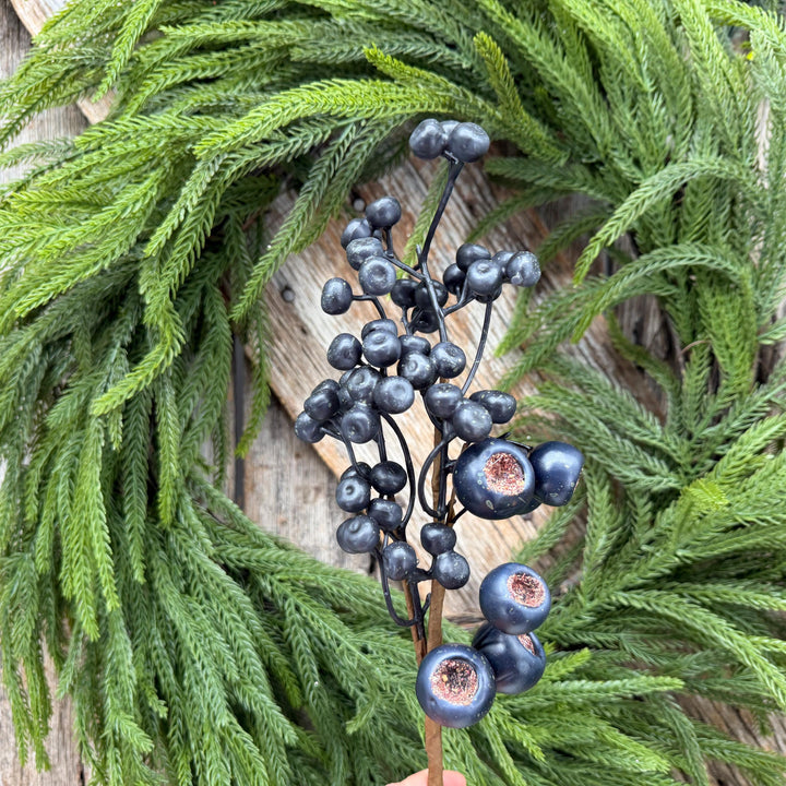 16" Dark Blue Berry Pick – Rustic Blueberry Christmas Floral Stem
