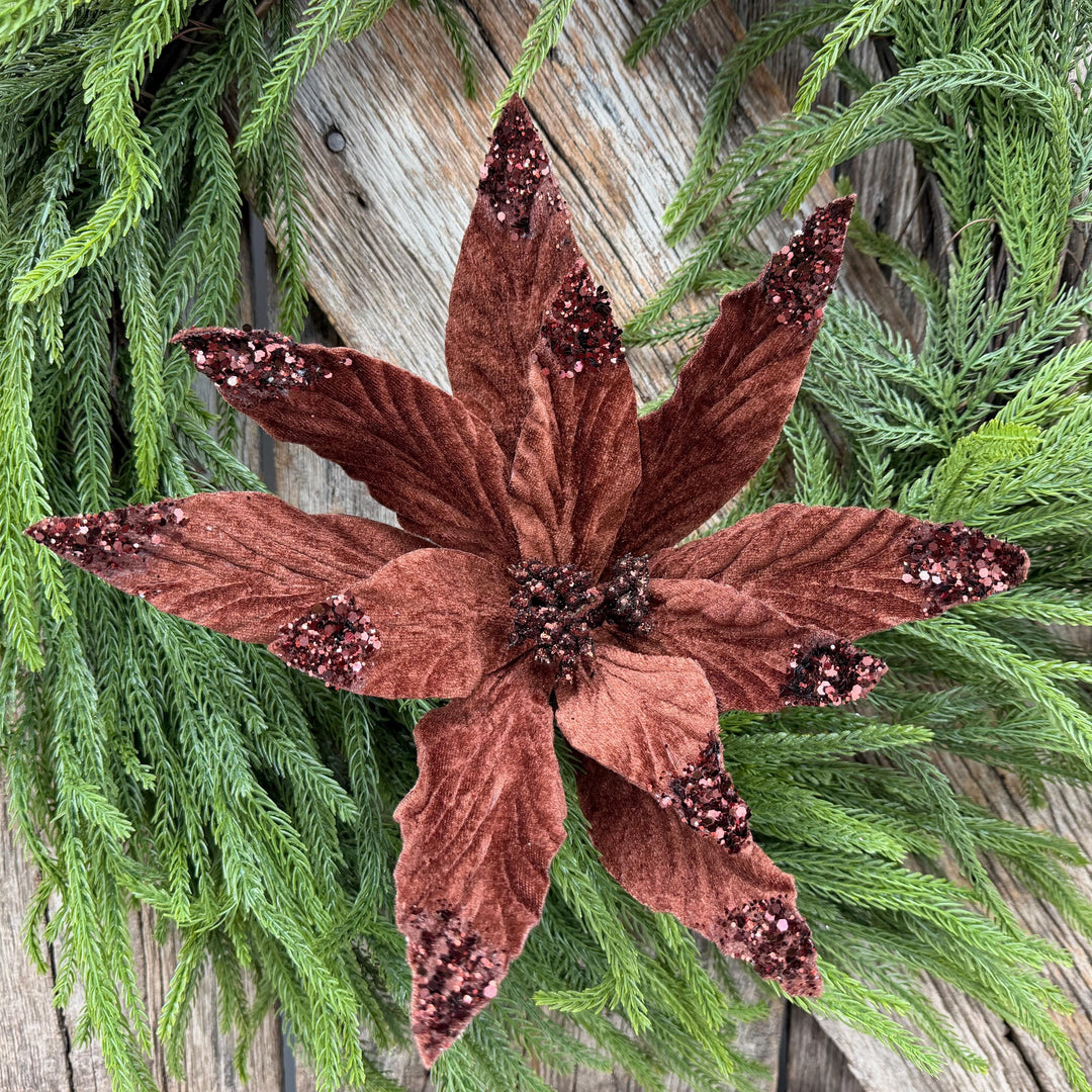 24" Chocolate Brown Velvet Poinsettia Stem