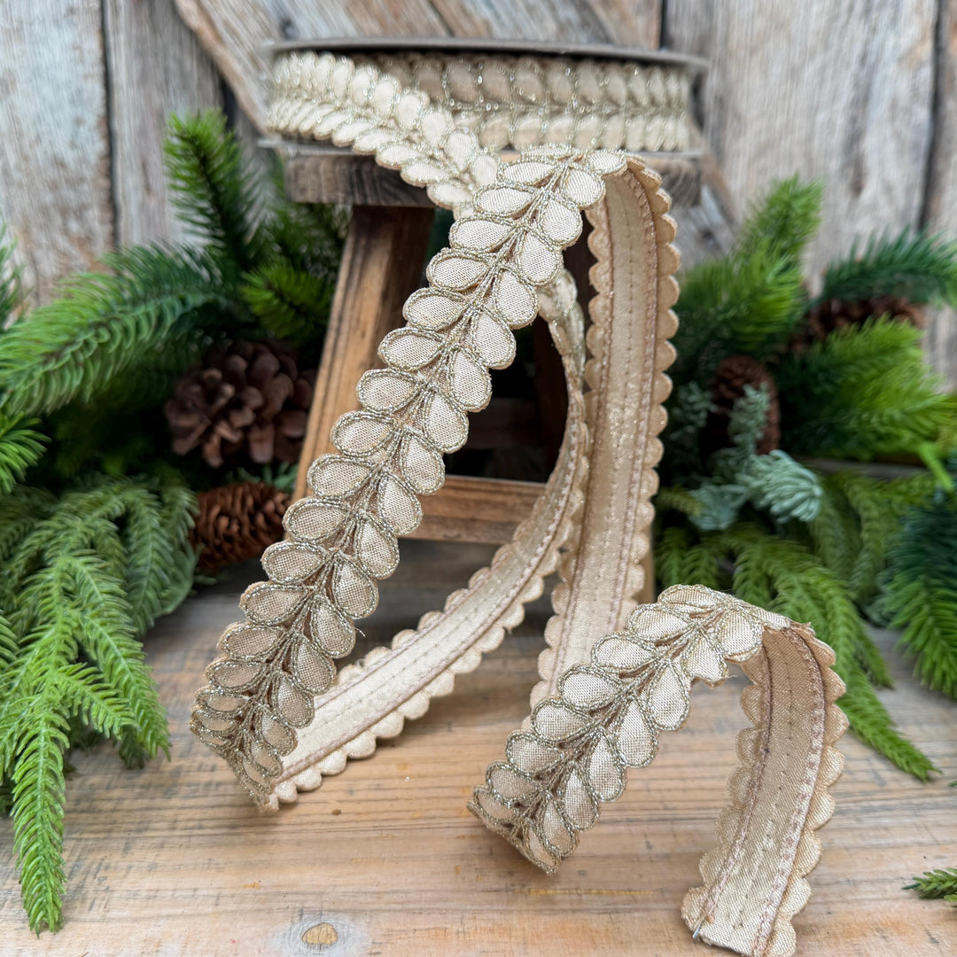 1" Champagne Gilded Garland Ribbon by Farrisilk