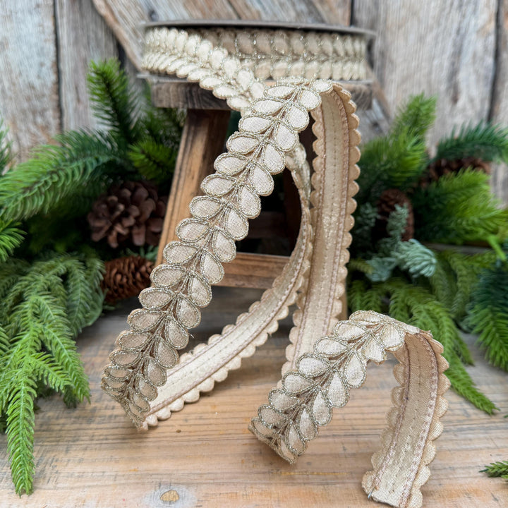 1" Champagne Gilded Garland Ribbon by Farrisilk