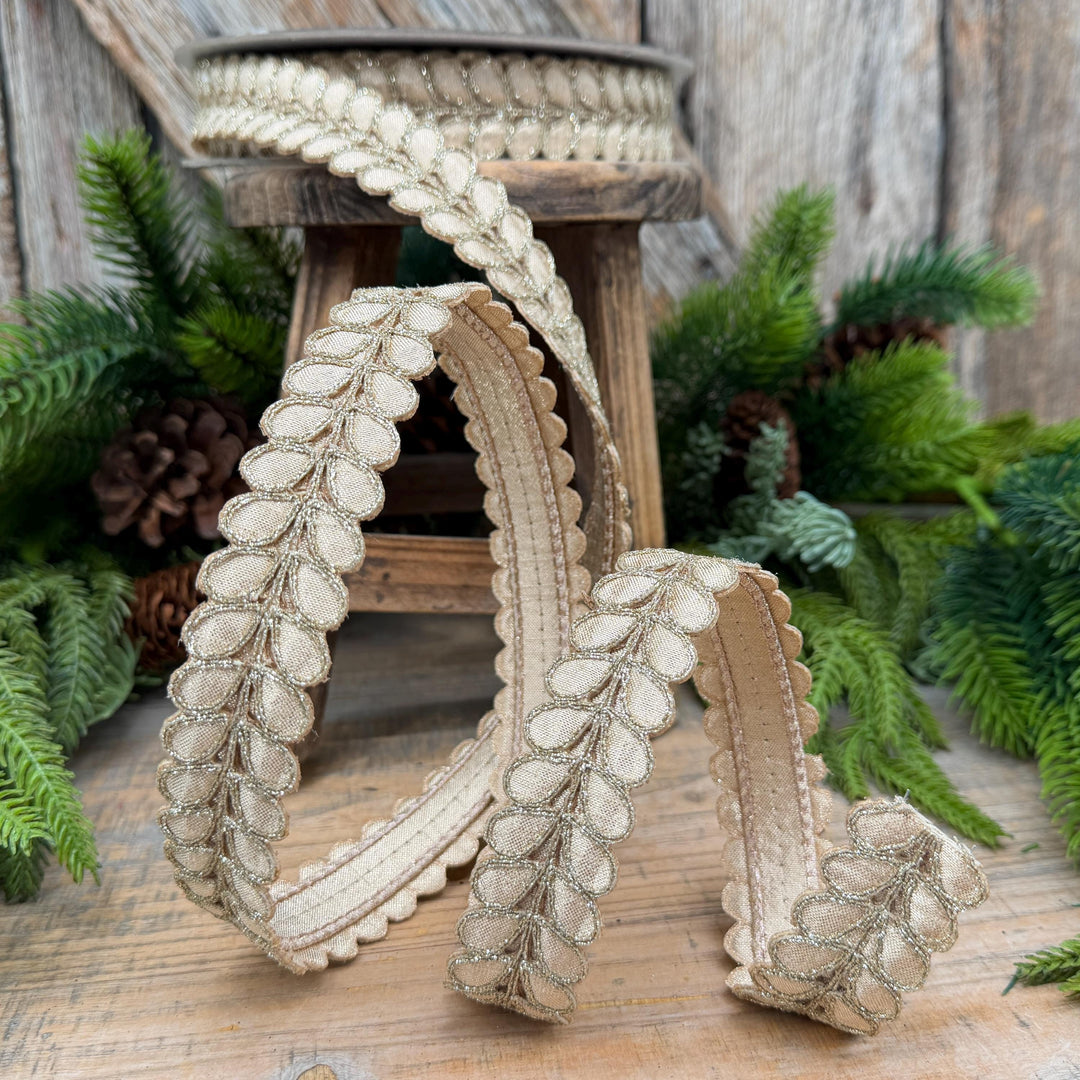 1" Champagne Gilded Garland Ribbon by Farrisilk