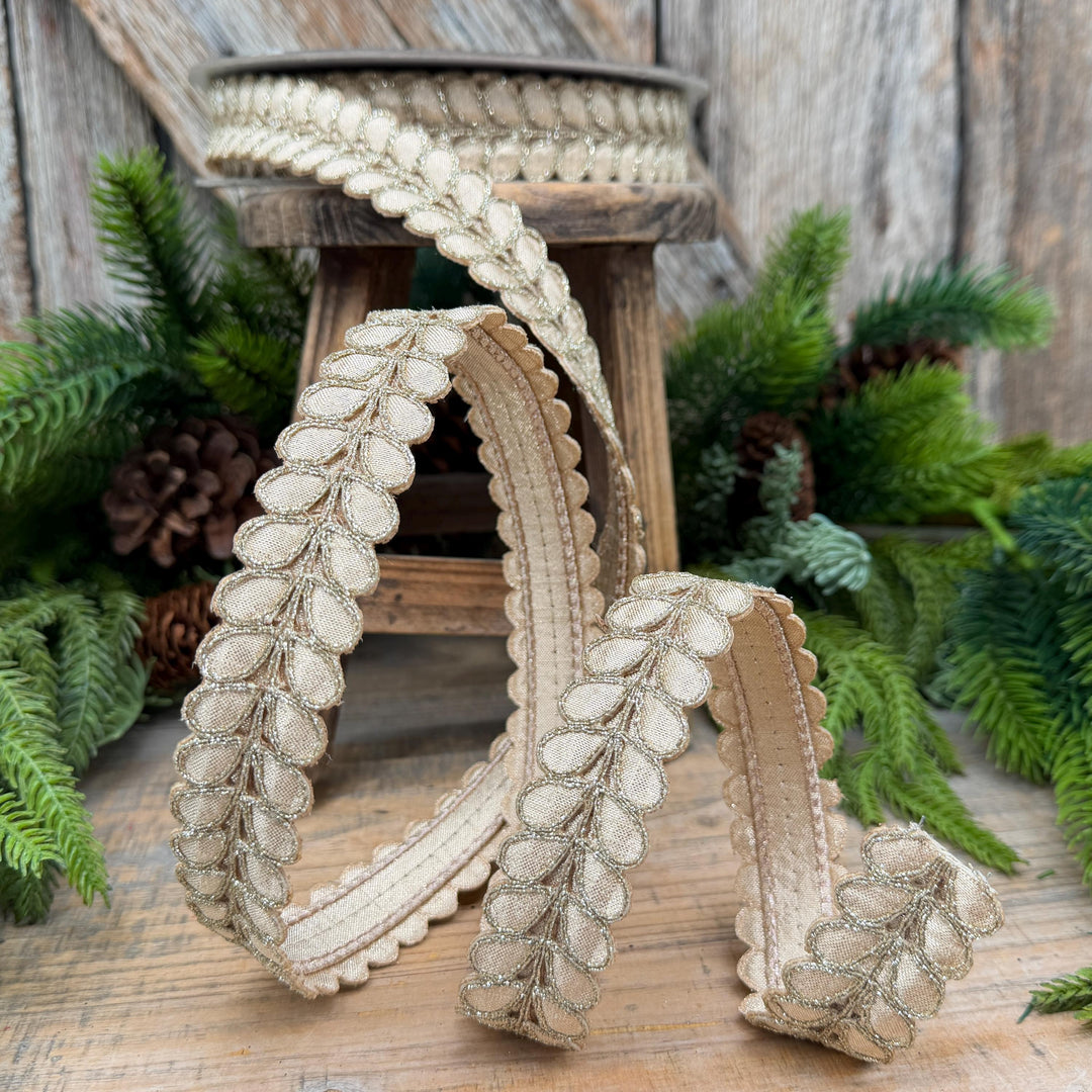 1" Champagne Gilded Garland Ribbon by Farrisilk