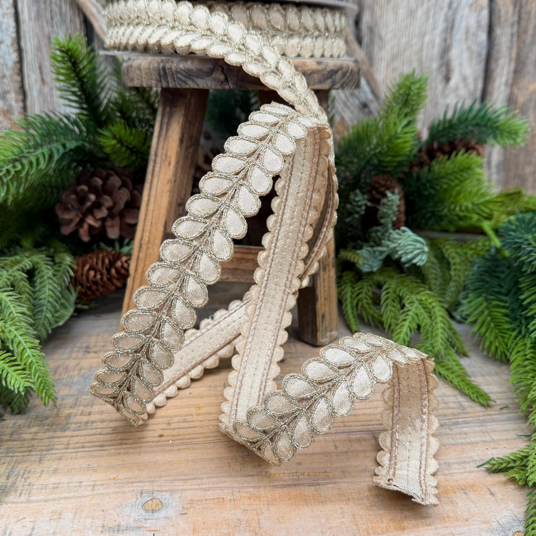 1" Champagne Gilded Garland Ribbon by Farrisilk