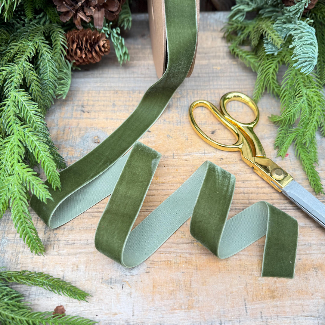 1" Olive Green Velvet Unwired Ribbon