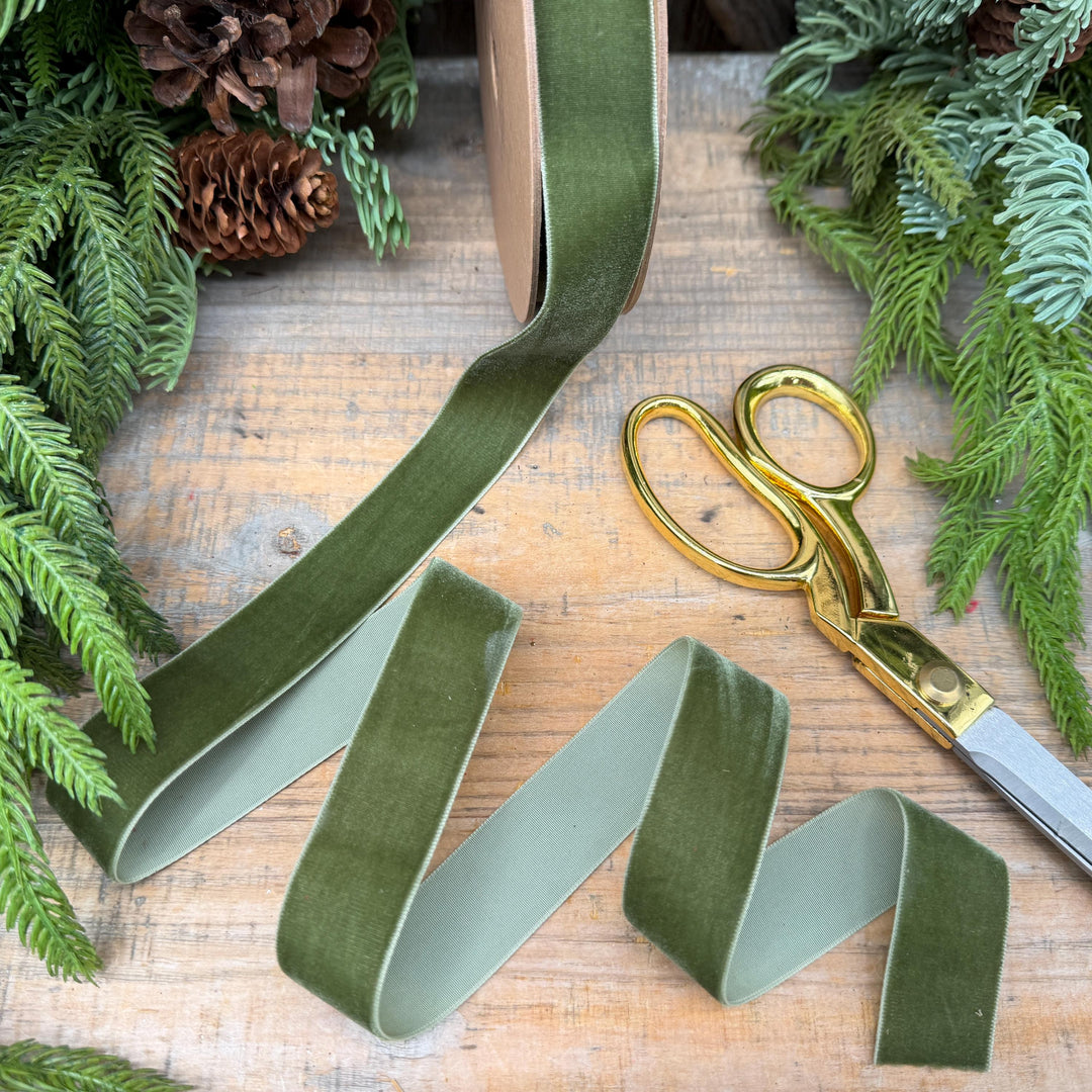 1" Olive Green Velvet Unwired Ribbon