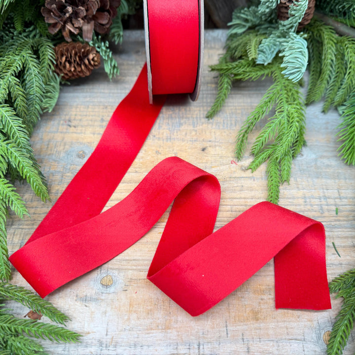1.5" Red Velvet, Double Faced Velvet Ribbon, Unwired Velvet Ribbon