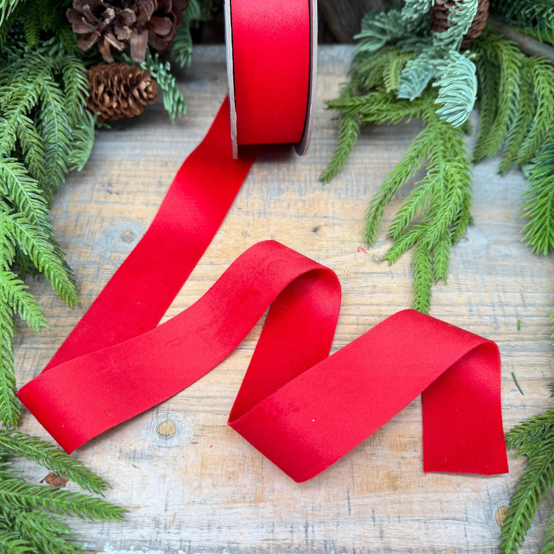 1.5" Red Velvet, Double Faced Velvet Ribbon, Unwired Velvet Ribbon