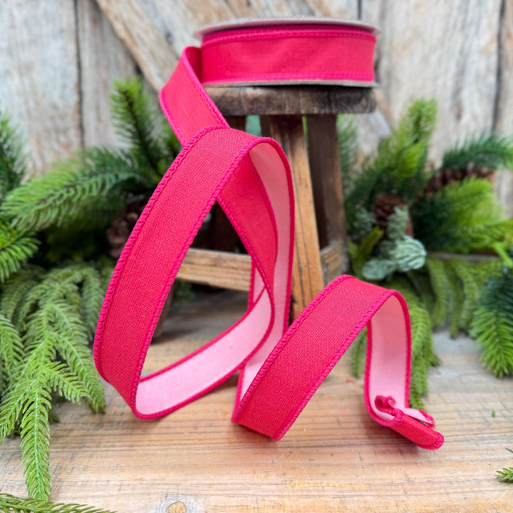 1" Hot Pink and Light Pink Double-Sided Wired Ribbon by Farrisilk