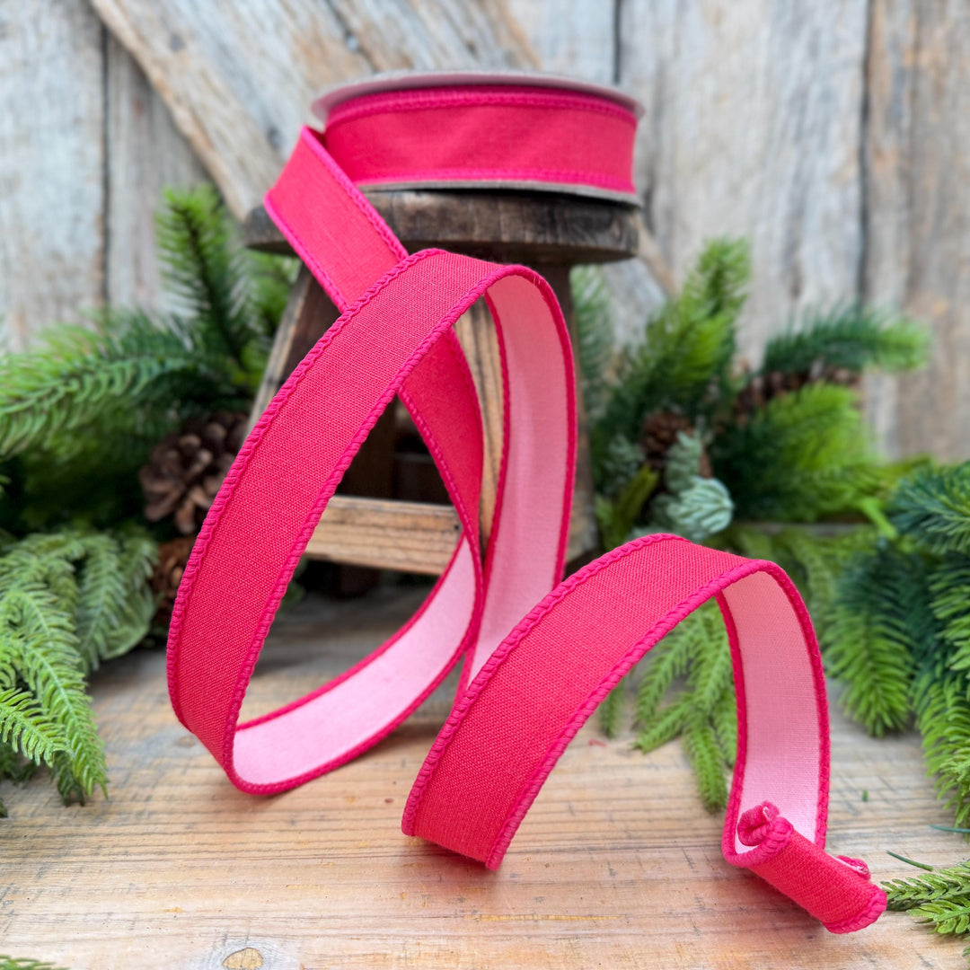 1" Hot Pink and Light Pink Double-Sided Wired Ribbon by Farrisilk