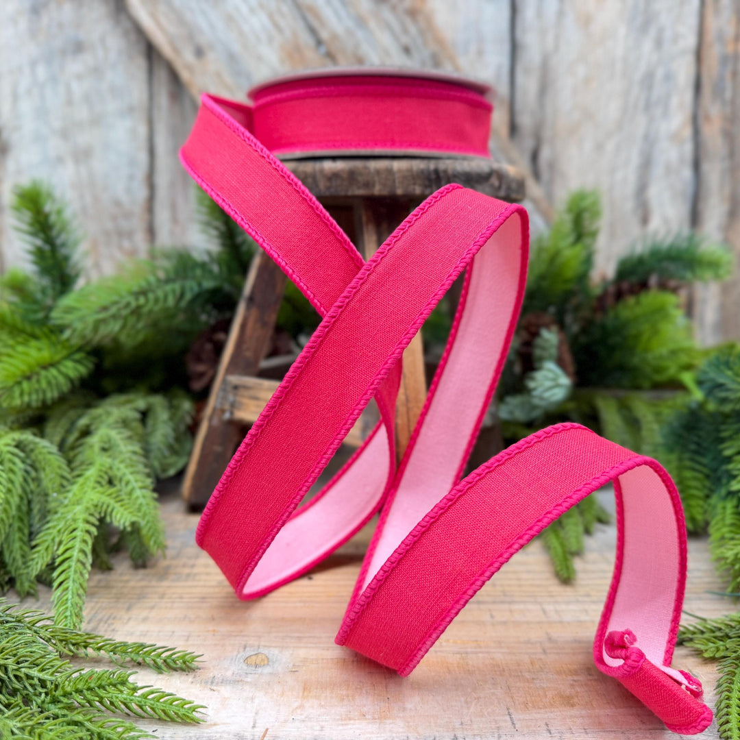 1" Hot Pink and Light Pink Double-Sided Wired Ribbon by Farrisilk