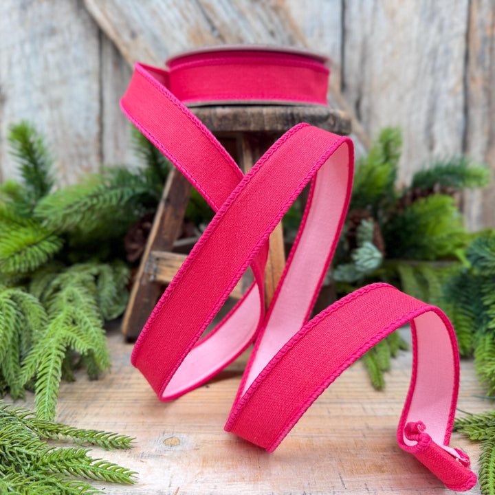 1" Hot Pink and Light Pink Double-Sided Wired Ribbon by Farrisilk