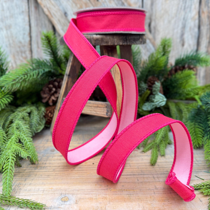 1" Hot Pink and Light Pink Double-Sided Wired Ribbon by Farrisilk