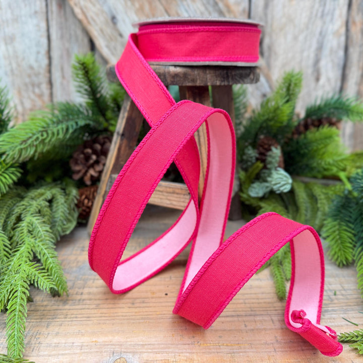 1" Hot Pink and Light Pink Double-Sided Wired Ribbon by Farrisilk
