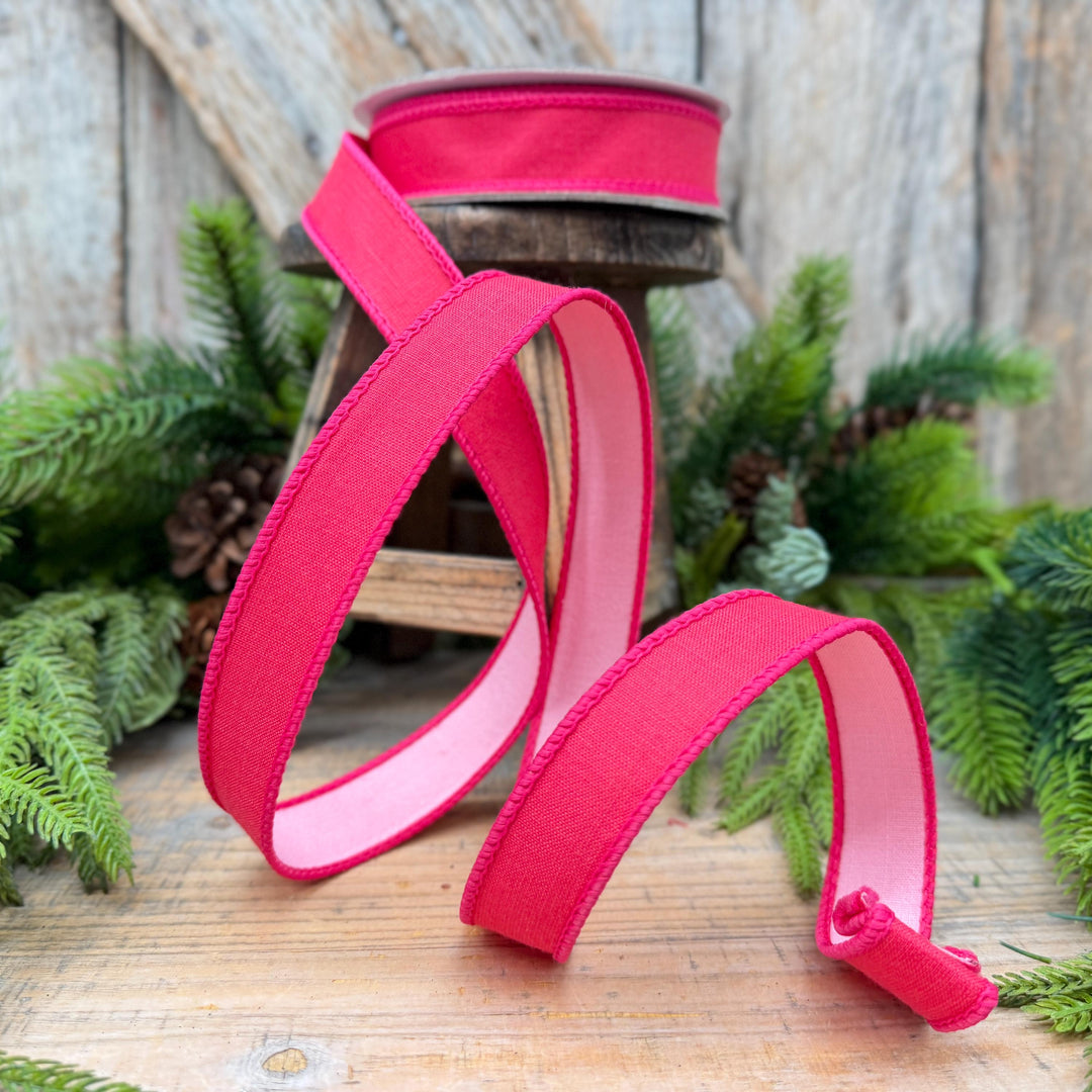 1" Hot Pink and Light Pink Double-Sided Wired Ribbon by Farrisilk
