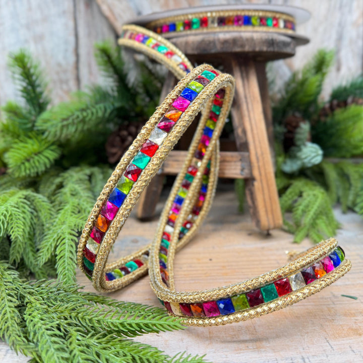 3/4" Gemstone Garland Multicolor Jeweled Ribbon by Farrisilk