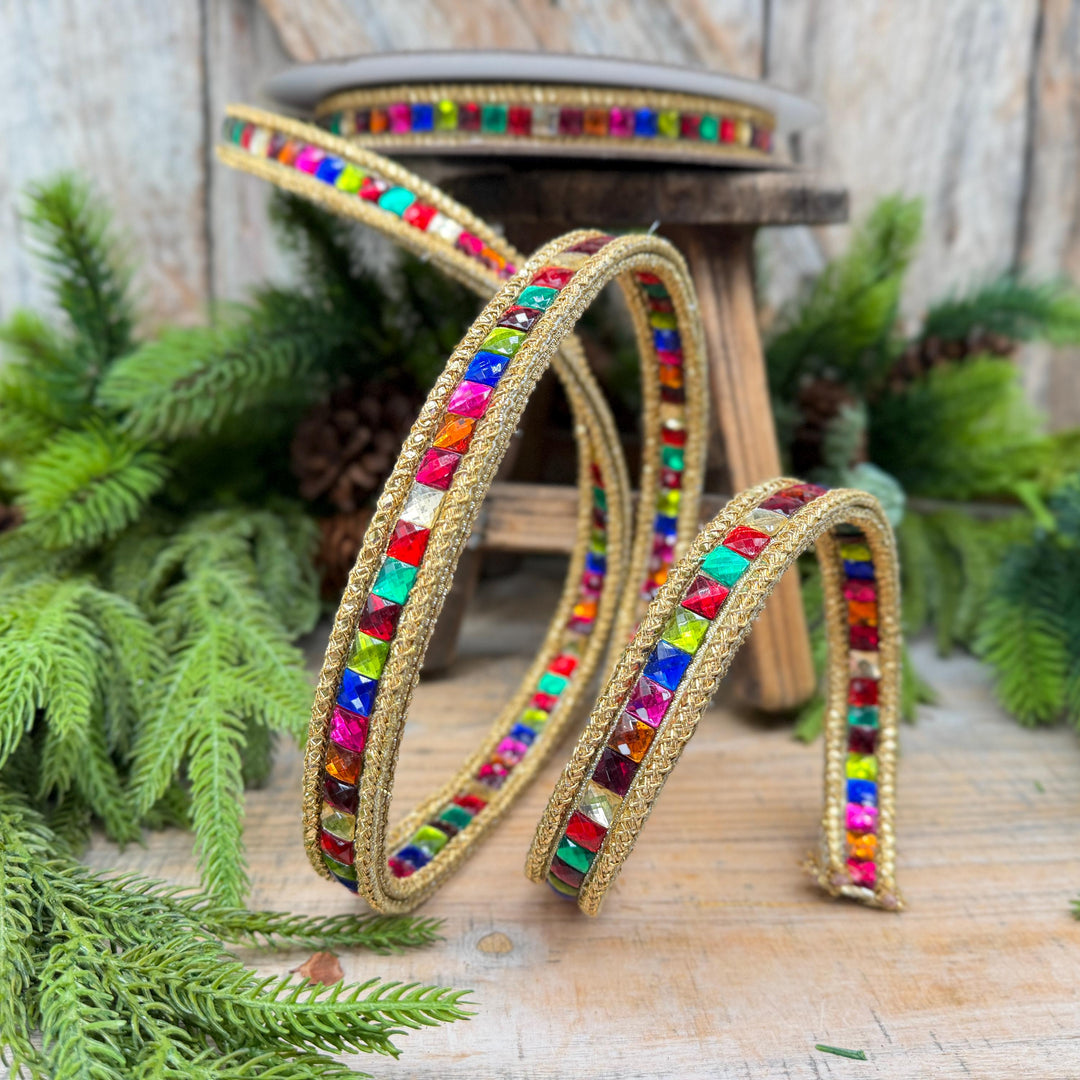 3/4" Gemstone Garland Multicolor Jeweled Ribbon by Farrisilk