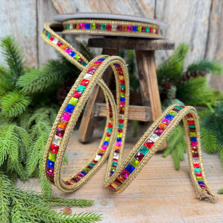 3/4" Gemstone Garland Multicolor Jeweled Ribbon by Farrisilk
