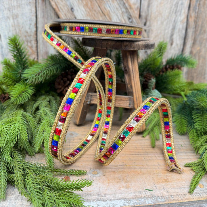 3/4" Gemstone Garland Multicolor Jeweled Ribbon by Farrisilk