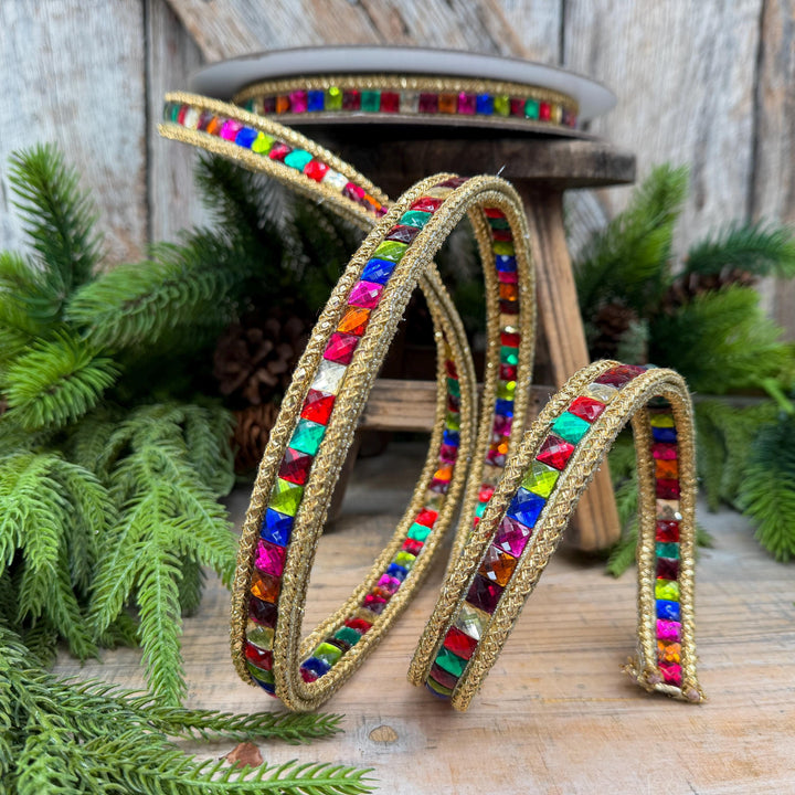 3/4" Gemstone Garland Multicolor Jeweled Ribbon by Farrisilk
