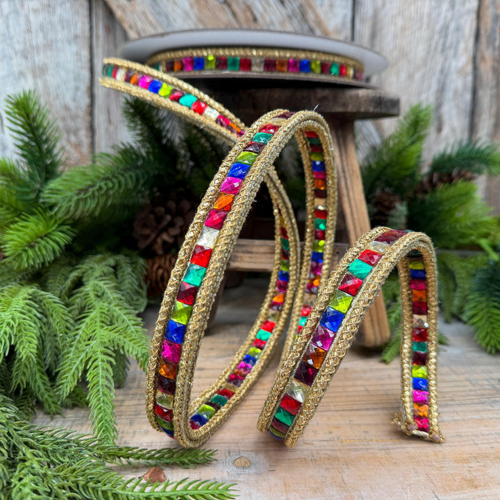 3/4" Gemstone Garland Multicolor Jeweled Ribbon by Farrisilk