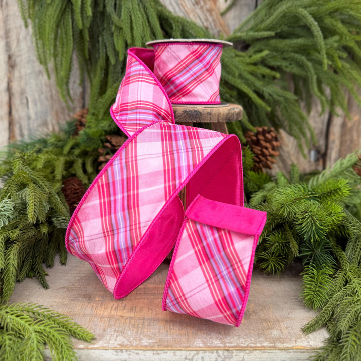 2.5" Pink Plaid Ribbon, Pink Candy Shop Plaid Ribbon