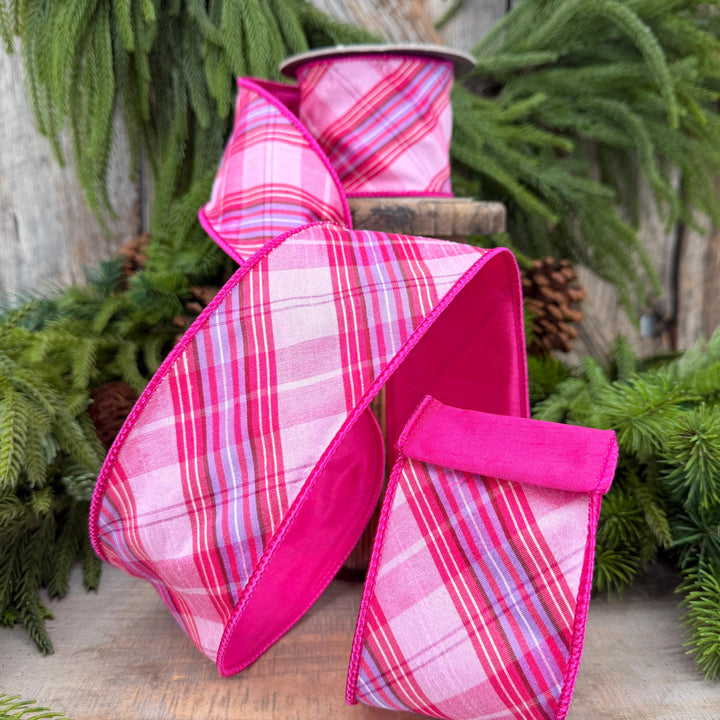 2.5" Pink Plaid Ribbon, Pink Candy Shop Plaid Ribbon