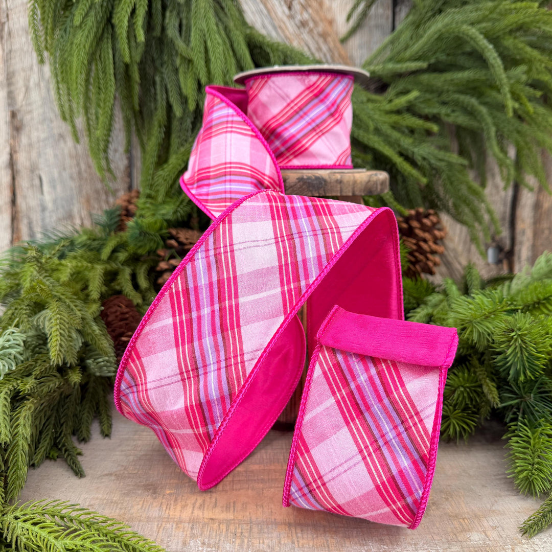 2.5" Pink Plaid Ribbon, Pink Candy Shop Plaid Ribbon