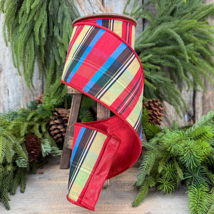 4" Nutcracker Plaid Ribbon, Christmas Plaid Ribbon
