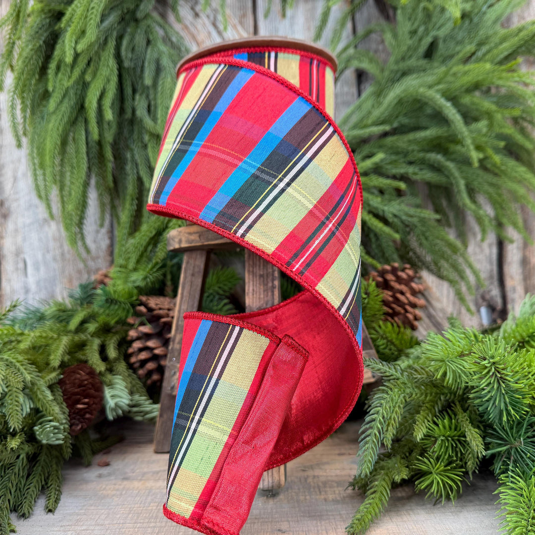 4" Nutcracker Plaid Ribbon, Christmas Plaid Ribbon