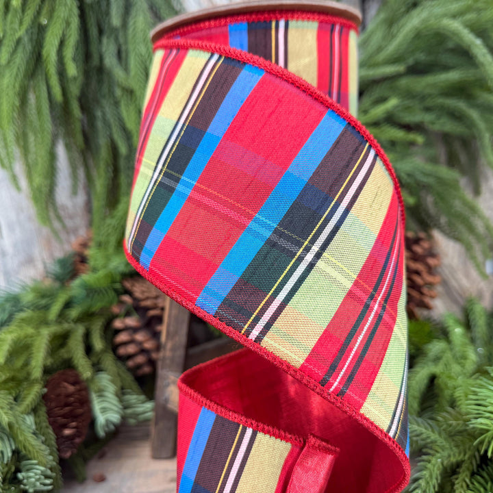 4" Nutcracker Plaid Ribbon, Christmas Plaid Ribbon